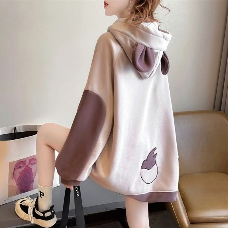 Fleece Female Hooded Top Emo Youthful Clothes Novelty Korean Clothing Designer 90s Vintage Oversize Women's Hoodies Sweatshirts