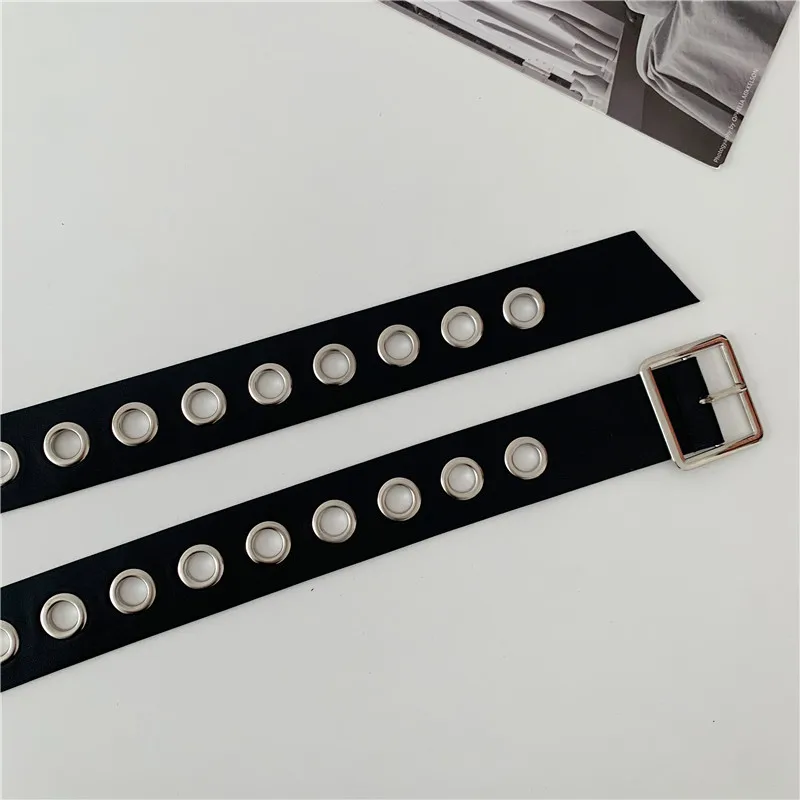 125CM Long Soft Faux Leather Belt Female Knot Black Waistband Sweater New Silver Square Hollow Belts Pin Buckle Coat Party Strap