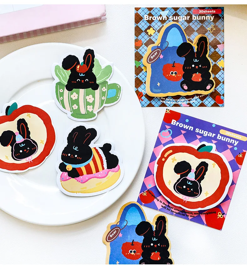 لوحة مذكرة على شكل أرنب كرتوني، وسادات كتابة ملاحظات لاصقة للأطفال، طلاب المكاتب المدرسية، ورق رسائل المفكرة #1