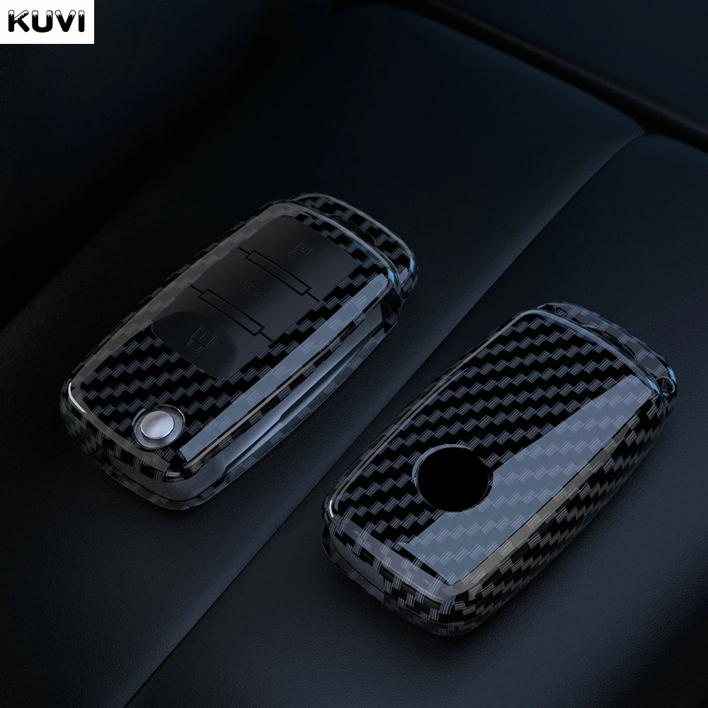 ABS Carbon Fiber Car Key Case Cover Shell For VW Volkswagen Polo Golf Passat Beetle Tiguan Seat Leon Altea Skoda Octavia Kodiaq