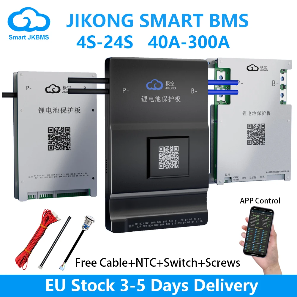 JIKONG JK BMS 4S-24S Smart BMS with Heat CAN RS485 BT APP 0.4-2A Active Balance BMS for LiFePo4 Li-ion Lto Battery 40A~300A