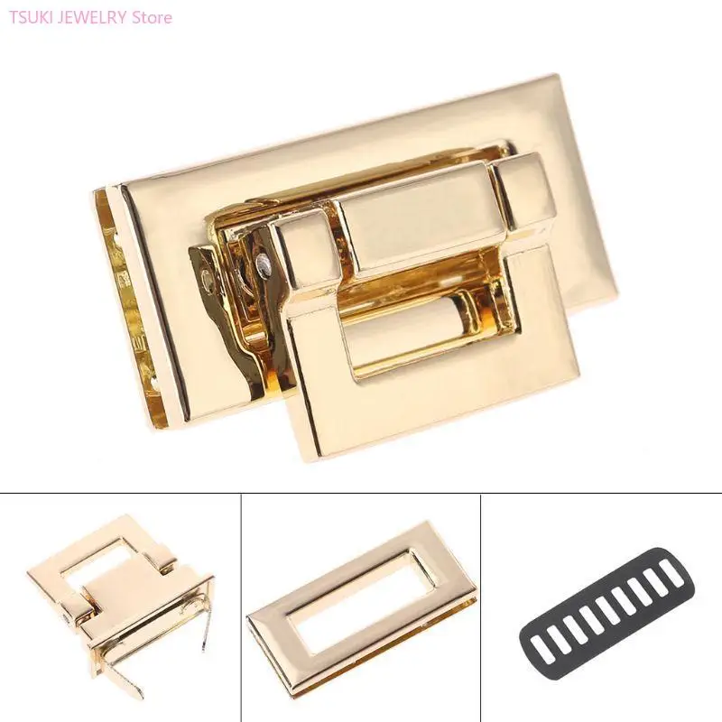 62KE Rectangle Clasp Turn Lock Twist Lock DIY Leather Handbag Bag Hardware