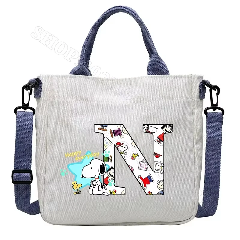 

Симпатичная сумка Snoopy для женщин и мужчин, сумки на плечо с героями мультфильмов аниме, сумка с буквенным принтом A-Z, портативная большая вместительная модная сумка, подарки