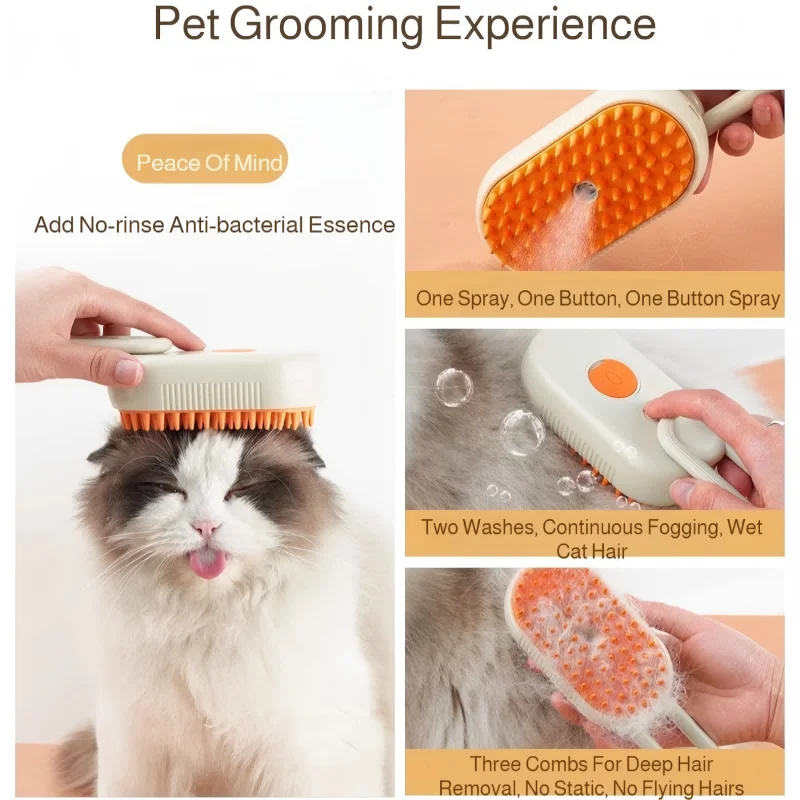 Pet Steam Spray Comb for Detangling and Deshedding 3-in-1 Hair Removal No-Wash Cleaning Massage Grooming Brush for Cats and Dogs view 6