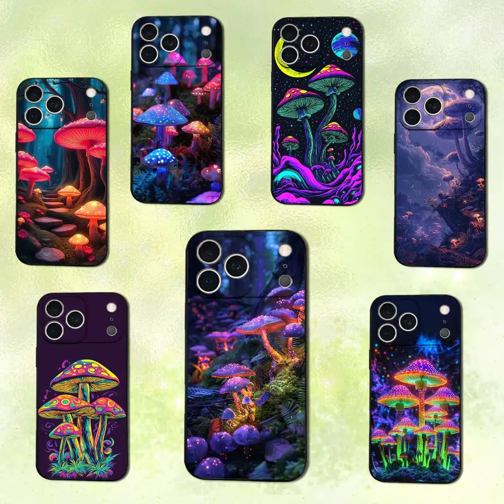 

Purple Art Trippy Mushroom Phone Case For iPhone 14,13,17,12,11,16,15,Plus,Pro Max,XS,X,XR,SE,Mini,Soft Silicone Black Cover