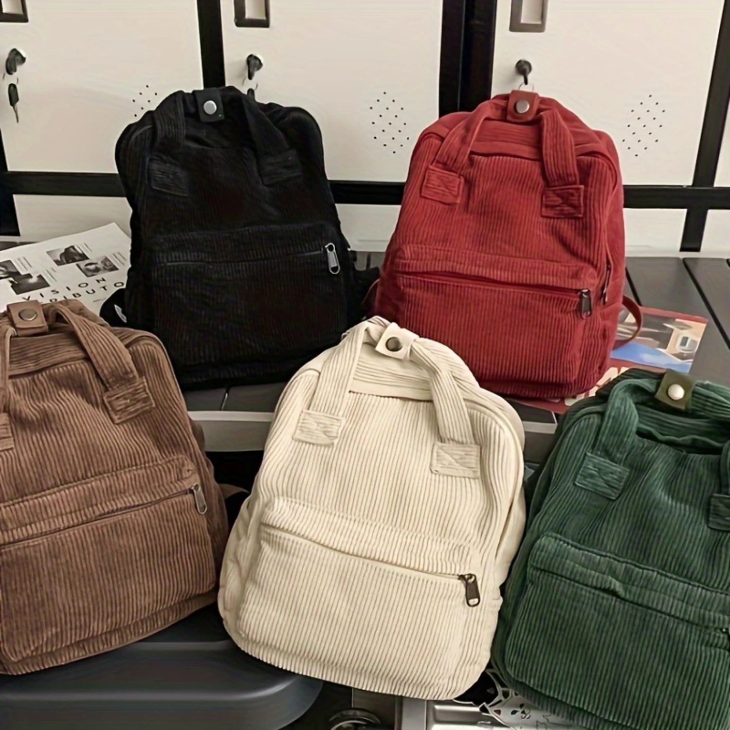 

Womens Fashion Corduroy Backpack, Casual Style, Assorted Colors, 11.02x9.45x4.72inch, Zippered Compartments, Adjustable Straps