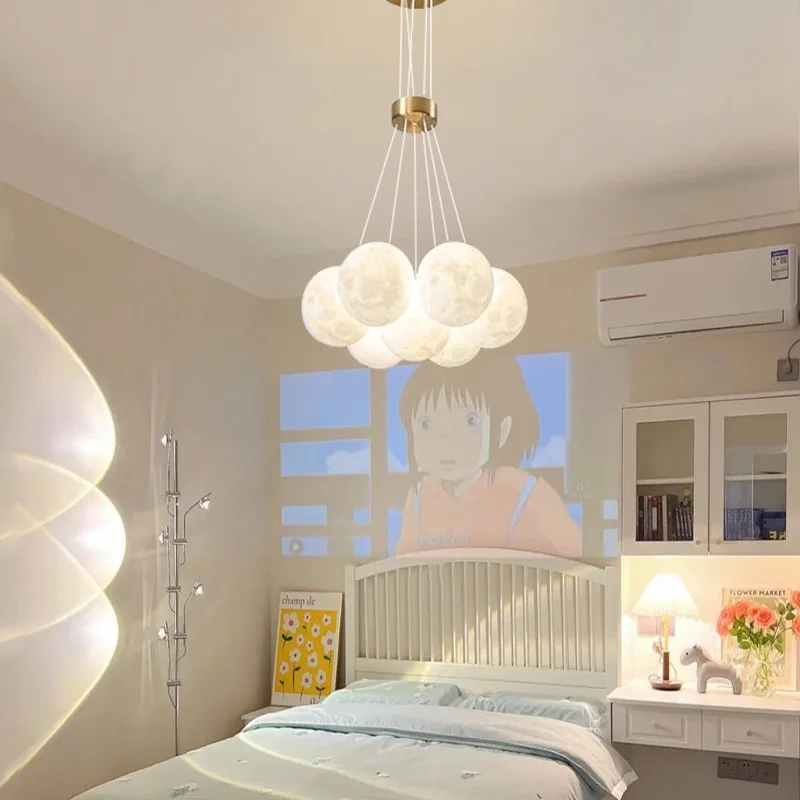 

Nordic Planet 3D Moon Ceiling Chandelier Living Room Decoration Designer Creative Dining Room Bedroom Pendant Lamp Lustre Fixtur