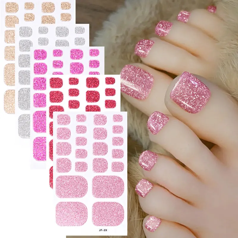 110 punte 5 fogli gradiente francese copertura completa adesivi per unghie dei piedi 3D lucido Omber Glitter Toe Wraps strisce polacche cottura decalcomanie libere R6