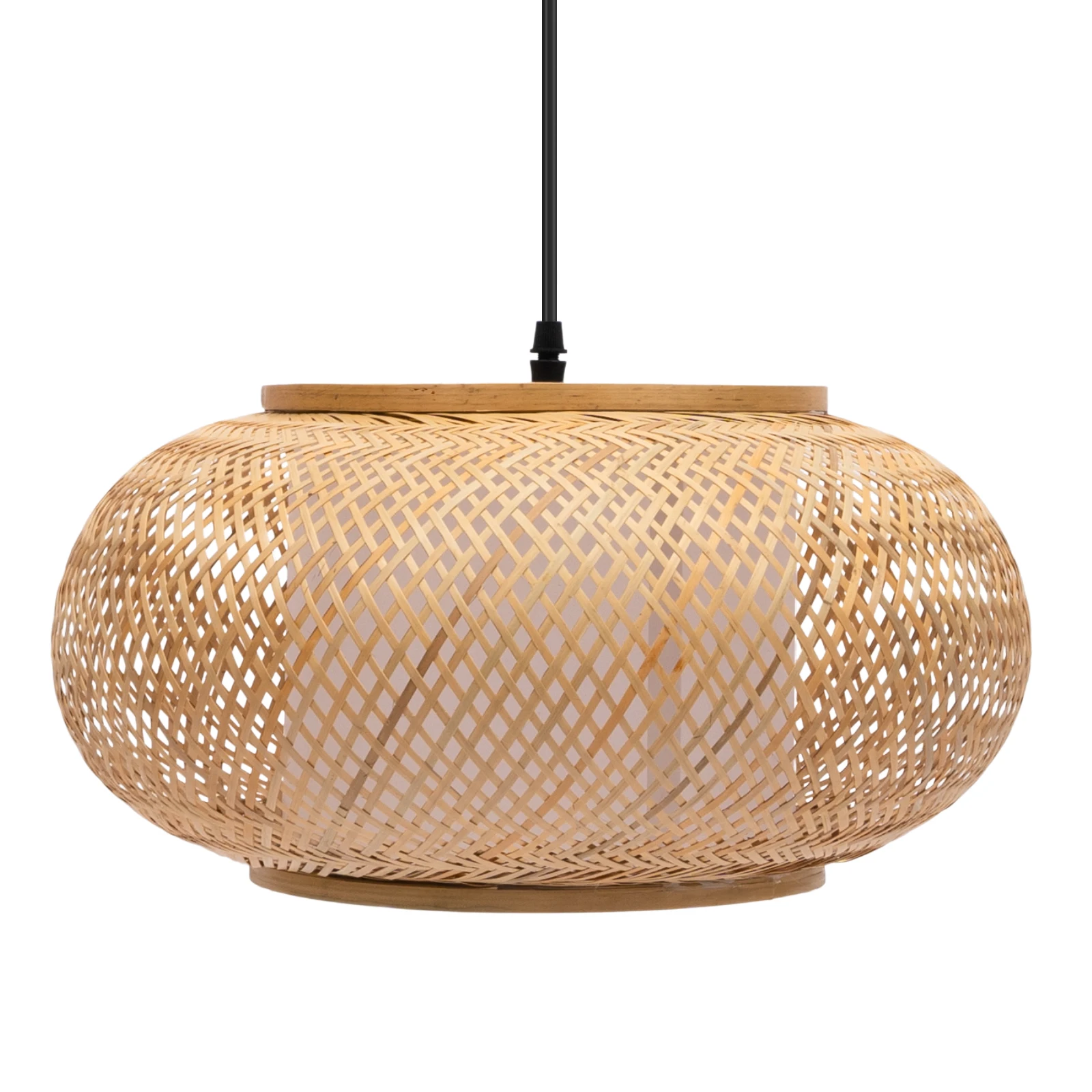 Natural bamboo pendant light with hand-woven craftsmanship, adjustable sling (39.4 inches), eco-friendly, retro style, creates