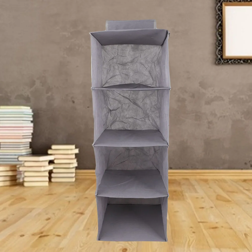 

4 Layers Pocket Non-woven Fabric Hanging Bag Foldable Clothes Storage Organizer Home Wardrobe Hanging Pouch - 30x30x84cm (Grey)