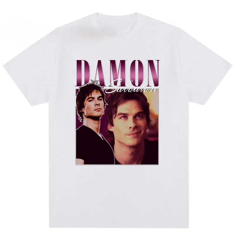 Damon Salvatore The Vampire Diaries Chronicles Vampiricas T-shirt Women T Shirt 90s Cool Men T-shirt Streetwear Female Tops