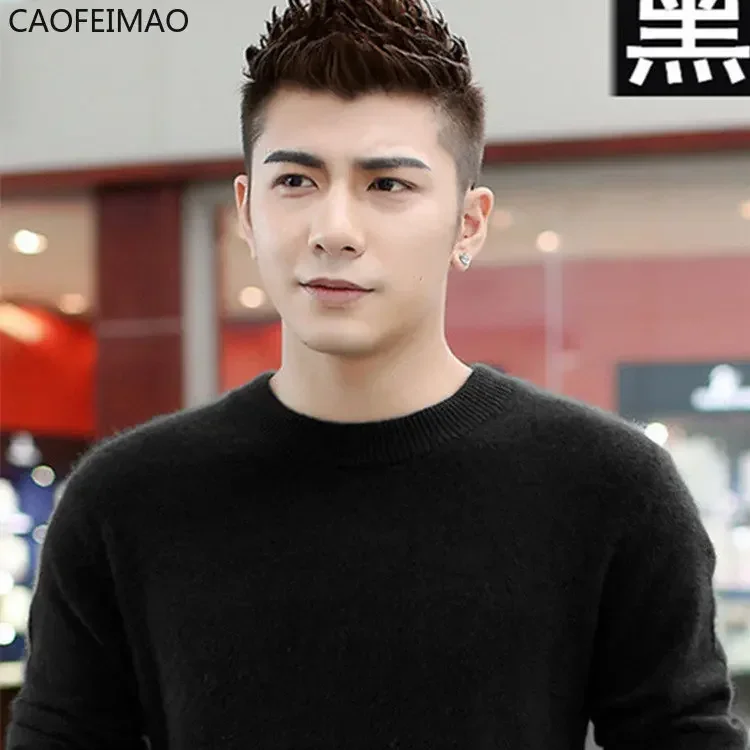 Men's 100% pure Mink Cashmere Sweater O-Neck Pullovers Knit Large Size Mink Sweater Winter New Tops Long Sleeve High-End Jumpers