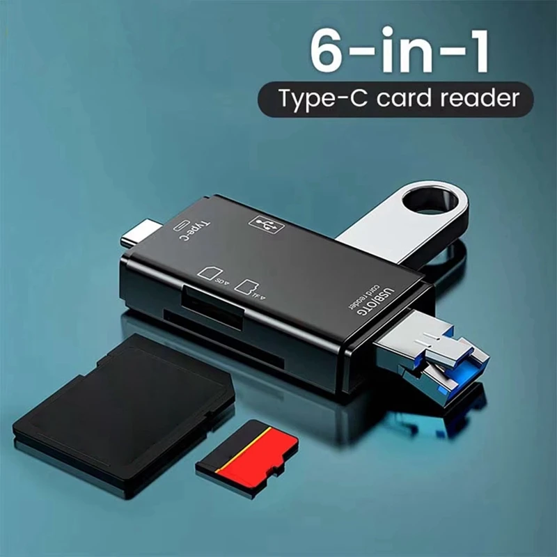 OTG SD TF Type C Micro-Sd Card Reader Type C To Usb Otg Adapter 6 In1 USB 2.0 TF Card USB Flash Drive Card Reader