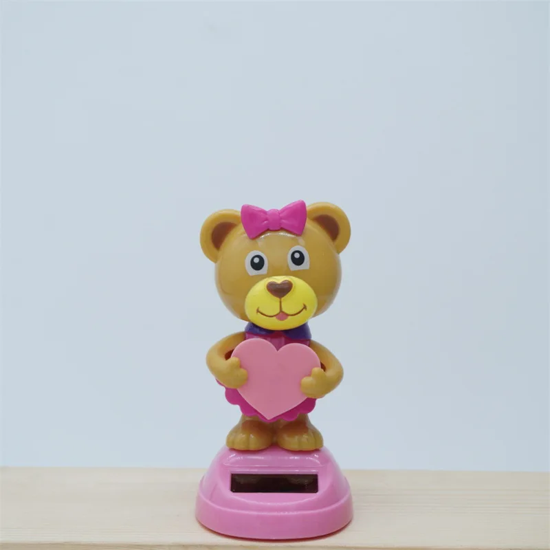 Amor dos desenhos animados urso brinquedo solar criativo engraçado balançando cabeça dança animal urso boneca solar carro decoração de mesa ornamento crianças presente