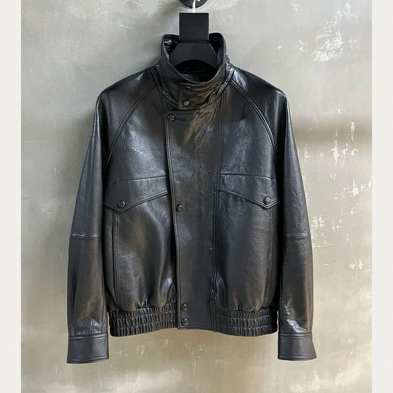 Natural Lambskin Leather Biker Jacket for Women, 100% Sheepskin Leather Coat, Long Sleeves, H920