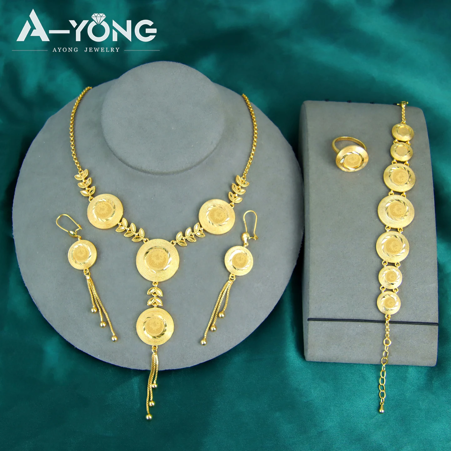 

Turkish Bridal Wedding Jewelry Set 21k Gold Plated Kurdish Coins Pendant Necklace Bracelet Earring Ring Algeria Vintage Jewelrys
