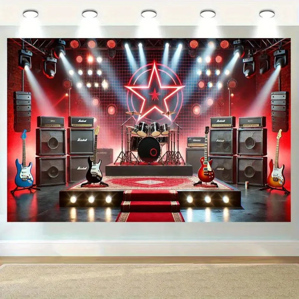 Lebendiger Rockmusik-Bühnen-Themen-Fotohintergrund, Geburtstagsparty für Erwachsene, Heimdekoration, Fotostudio-Hintergrund