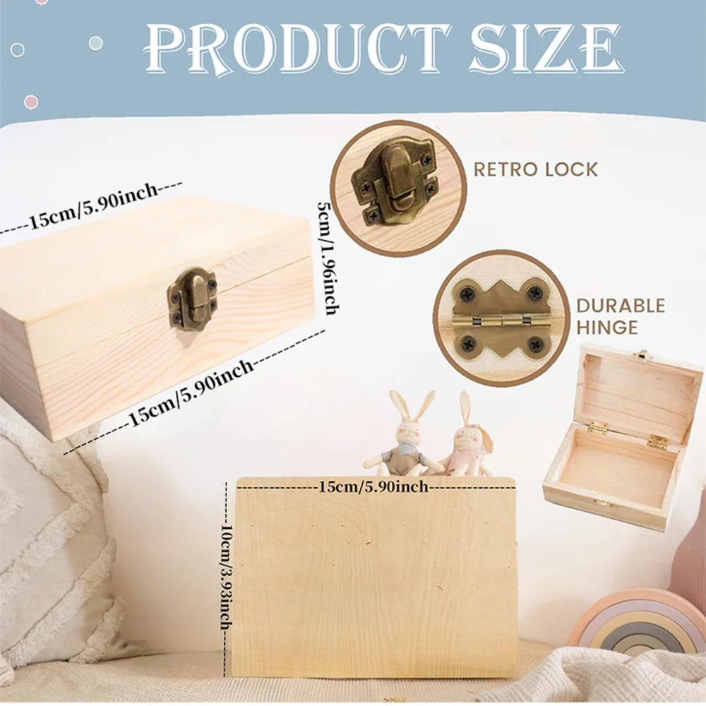 صندوق ذاكرة الطفل كهدية للولادة أو المعمودية صناديق تذكار خشبية مخصصة لحديثي الولادة مع علبة تواريخ الولادة
