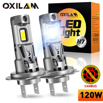 OXILAM 2 個 H7 LED 電球ヘッドライト Canbus ワイヤレス 120 ワット 22000LM ミニ LED H7 電球車のヘッドランプオートランププラグ & プレイファン付き