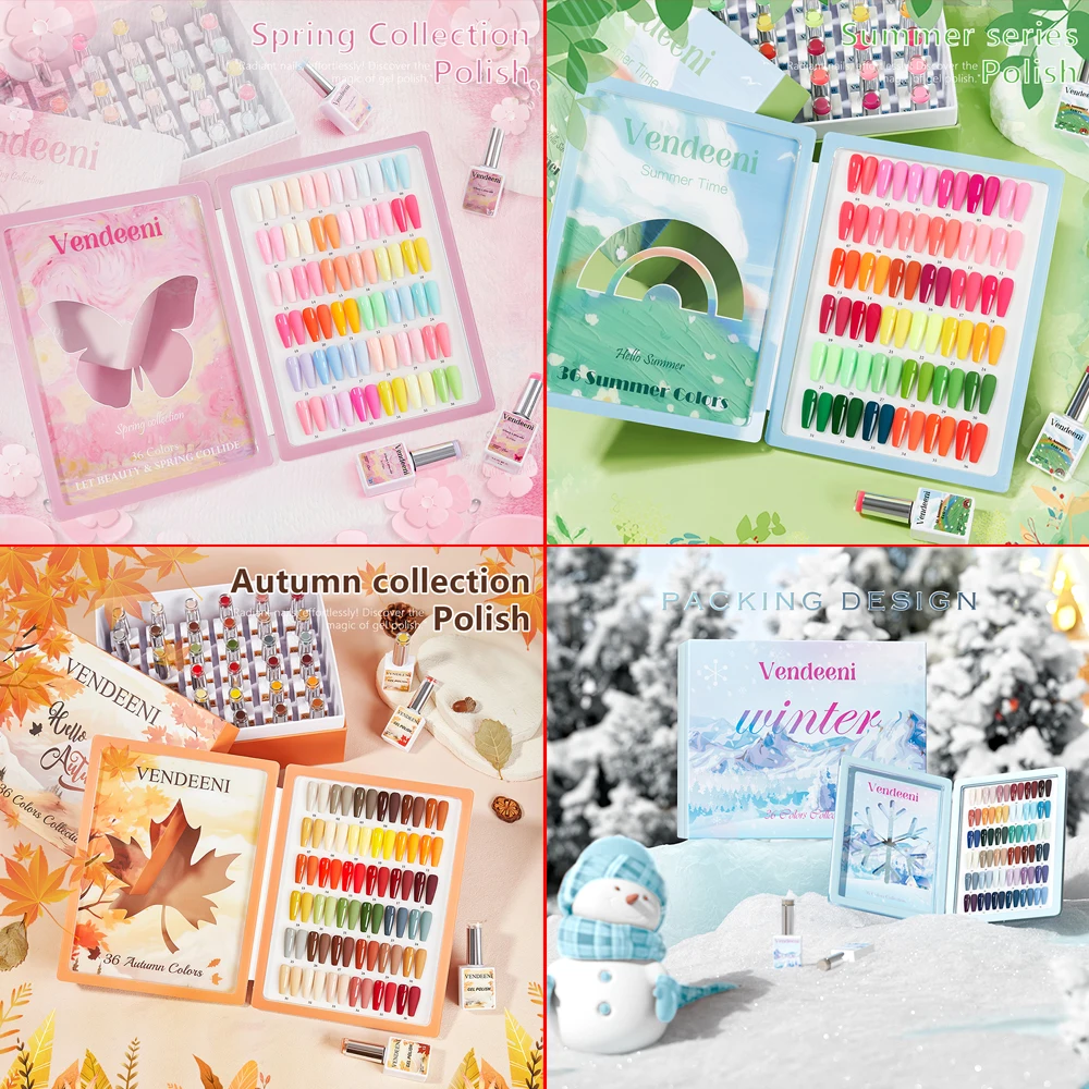 

Vendeeni 36 Colors/set Pink Green Brown White Four Seasons Pure Color Manicure Gel Nail Polish With Color Card TPO/HEMA Free