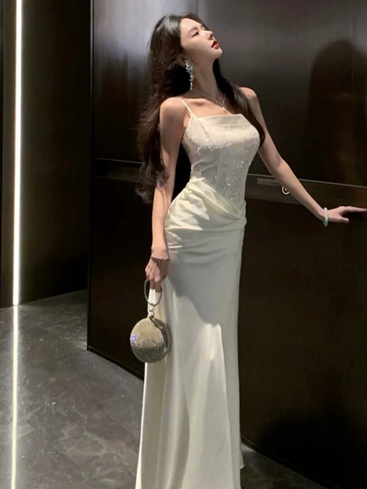 Sexy Spaghetti Strap Party Dress Women Elegant Sleeveless Slash Neck Evening Dresses Summer Spring Prom A-Line Vestidos Robe New