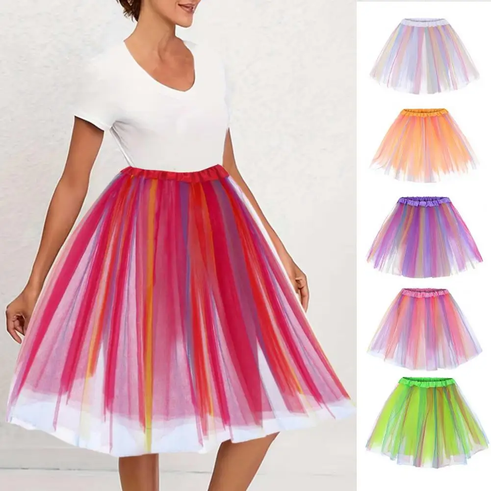 

Карнавальная тематическая танцевальная юбка Радужная женская тюлевая танцевальная юбка с эластичной резинкой на талии балетная юбка красочная короткая нижняя юбка в стиле рокабилли