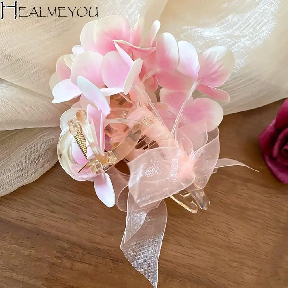 

Cloth Flower Hair Claw Simulated Flower Mesh Bow Sweet Hair Catches Headdress Ponytail Holder Korean Style Hair Crab Clip Girls