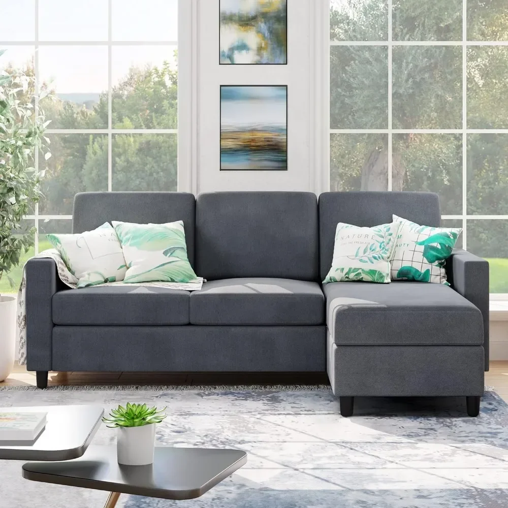 

Convertible Sectional Sofa Couch,Linen Fabric L-Shaped,3-Seat Sofa Sectional with Reversible Chaise for Living Room,Dark Grey