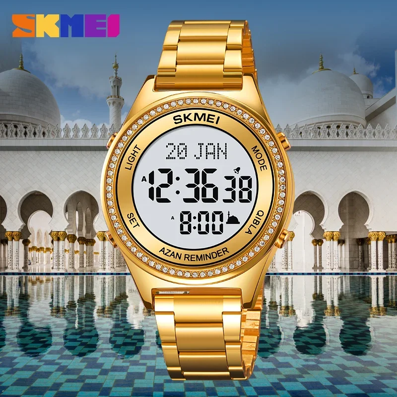 SKMEI Muslim Watch Men's Worship Electronic Watch Multi functional Night Light Prayer Reminder Men's Electronic Watch 2168