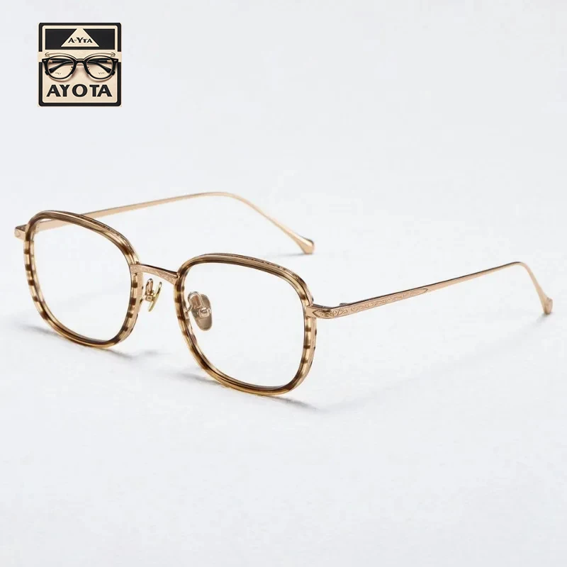 High Quality Fashion Ultra Light Pure Titanium Frame Men's Square Detail Carved Optical Reading Prescription Glasses for Women