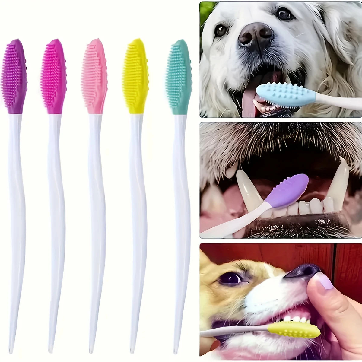 Brosse à dents pour chien de couleur aléatoire, brosse de nettoyage des dents de chien Double face douce et douce avec poignée confortable 5/10 pièces