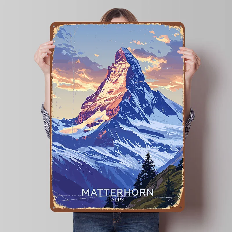 Matterhorn Metallposter, personalisierte Wandkunst, Retro-Vintage-Blechschilder für Männerhöhle, Schlafzimmerdekoration, ästhetische Heimdekoration