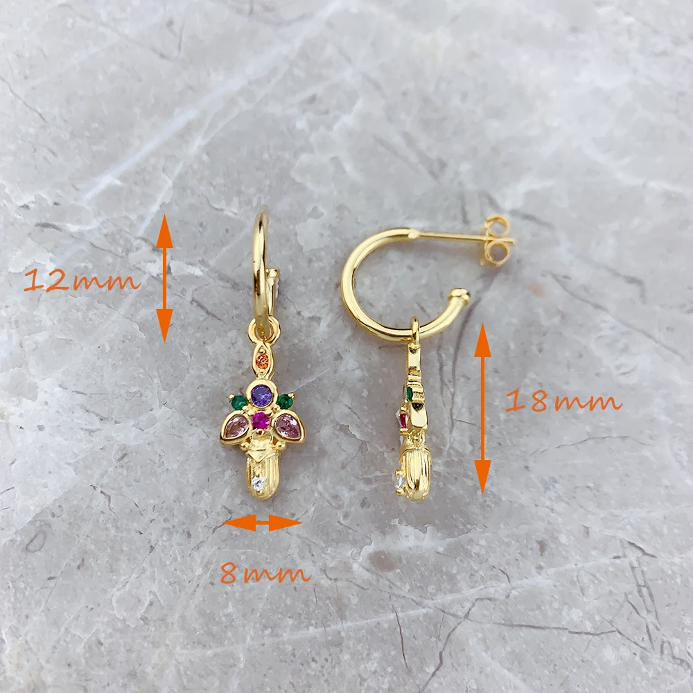 Hoop Earrings Golden Bug Scarab Beetle Fine Jewerly For Women Bohemia Gift In 925 Sterling Silver