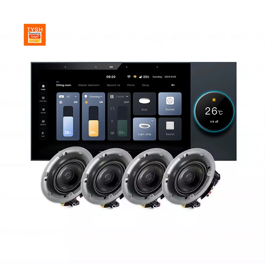 

TYSH 7 Inch Home Theater Audio Wi-fi Ble 20w Wall Mount Amplifier Board Background Music Host With 4 Pcs 5.25" Ceiling Speaker