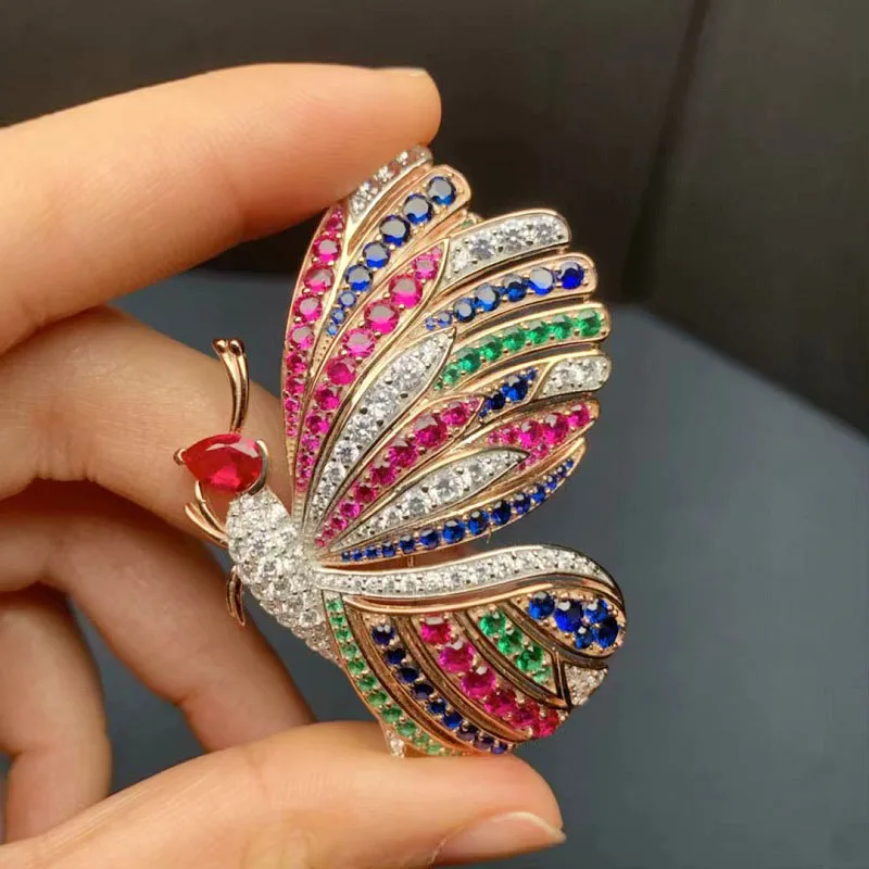 Ruif 925 Silver Pretty Good Colorful 58*41mm Butterfly Brooches for Women Luxury Set 5A Zirconia Fashion Jewelry