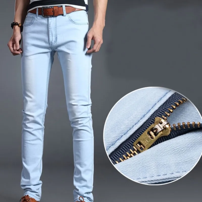 Men Denim Jeans Cotton Stretch Daily Slim Denim Pants Classic Daily All Seasons Light Blue Black Color Male Pencil Pants