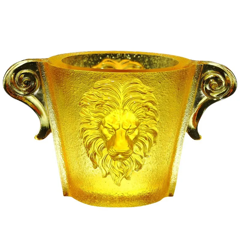 Luxury Colored Glaze Animal King Lion Head Crystal Vase Relief Art Flower Pot Beautiful Home Decor Pretty Party Ornament Bowl