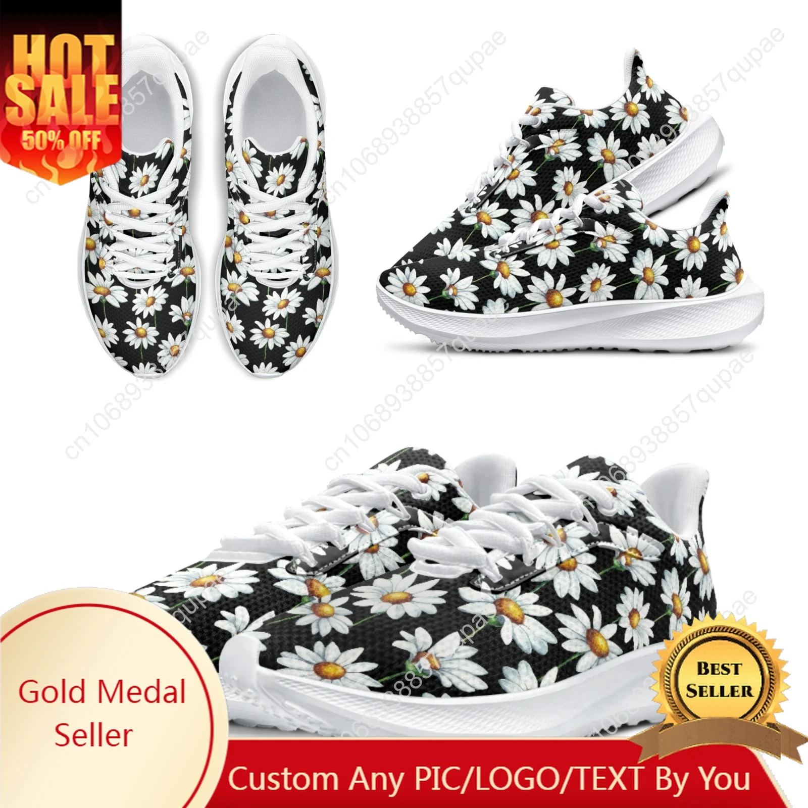 

Daisy Print Designer Girl Boy Running Shoes Comfortable Breathable High Quality Height-increasing Shoe Custom Shoe