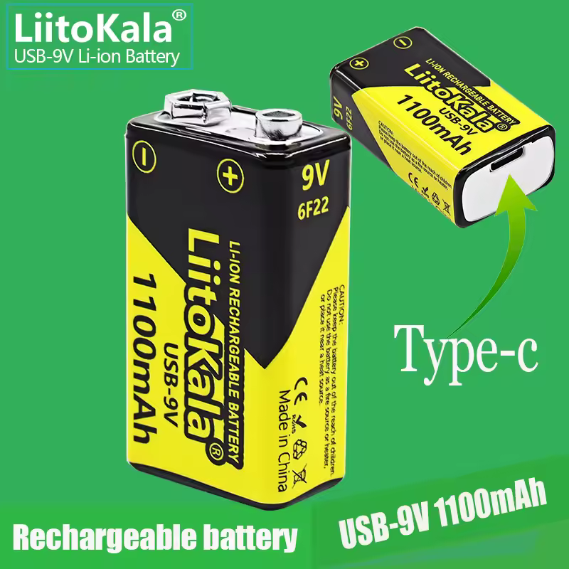 1-20PCS LiitoKala USB-9V 1100mAh  li-ion Rechargeable Battery Type-C USB 6F22 9V Battery for RC Helicopter Model Microphone Toy