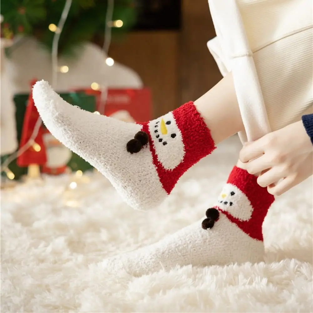 Soft Santa Claus Fleece Christmas Socks Elk Snowman Mid Tube Socks Warm Hosiery Women's Floor Socks Girl