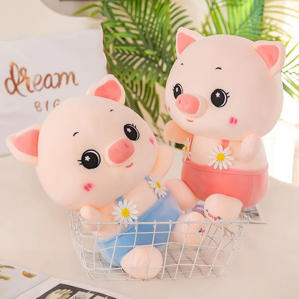 

23CM Net Red New Strap Piglet Plush Toy Flower Strap Male And Female Couple Doll Give Your Child A Birthday Christmas Present