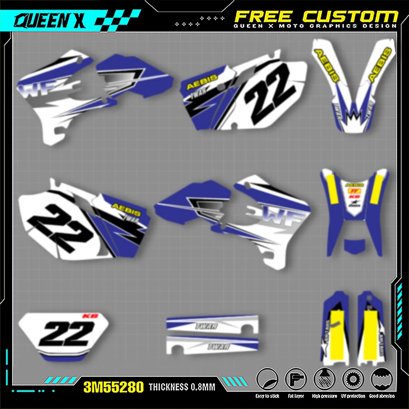 

QUEEN X MOTO Motorcycle Graphics Decals For YAMAHA WRF250 450 2003 2004 2005 2006 Motorcycle Decal Stickers 005