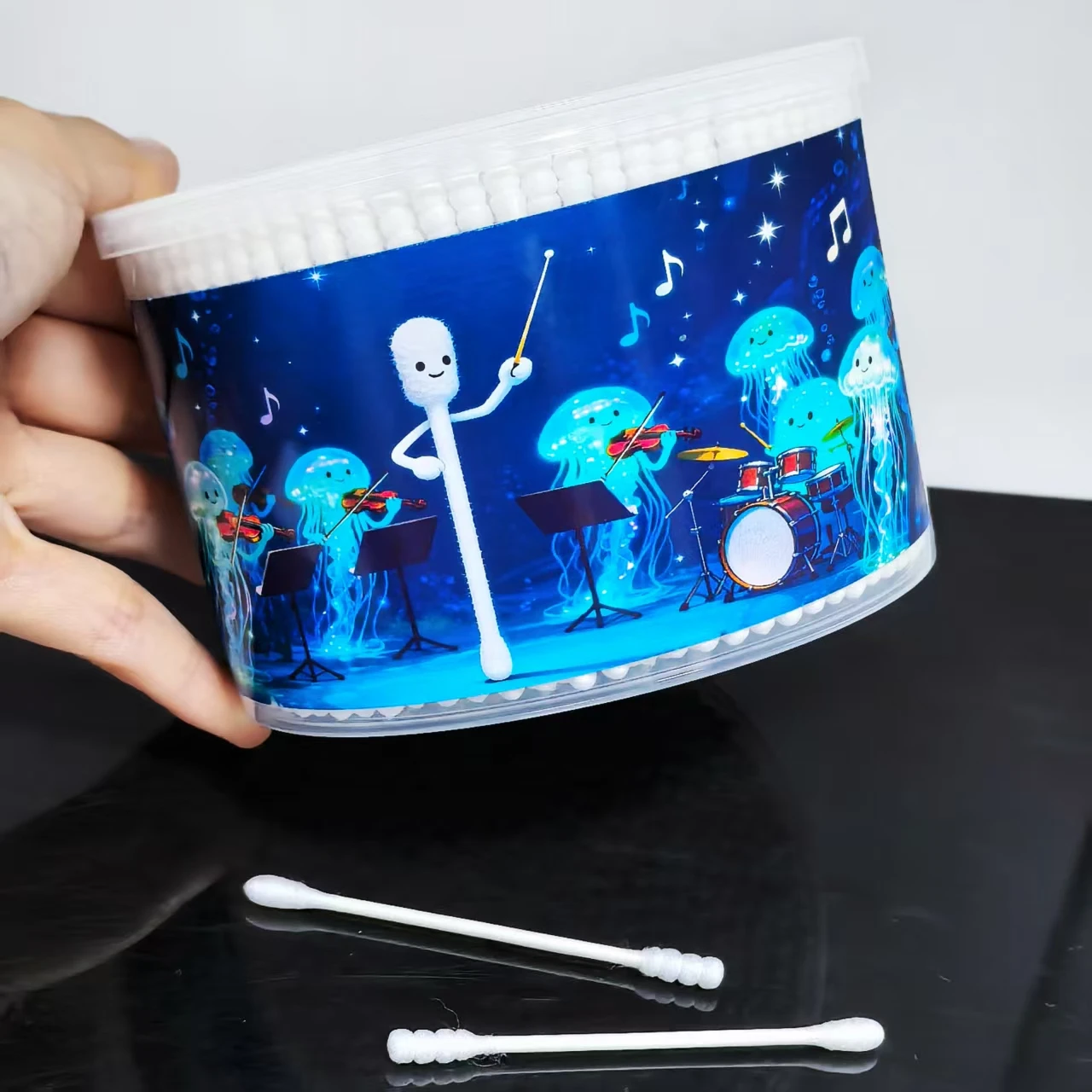 500 Uds Conductor de música hisopos de algodón creativos, elemento de medusa limpieza de doble cabeza hisopos de algodón especiales