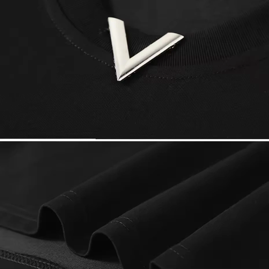 Summer T-shirt Men 10XL 12XL Plus Size Short Sleeve T-shirts Fashion Casual Solid Color Tops Tees Male Metal V Tshirt