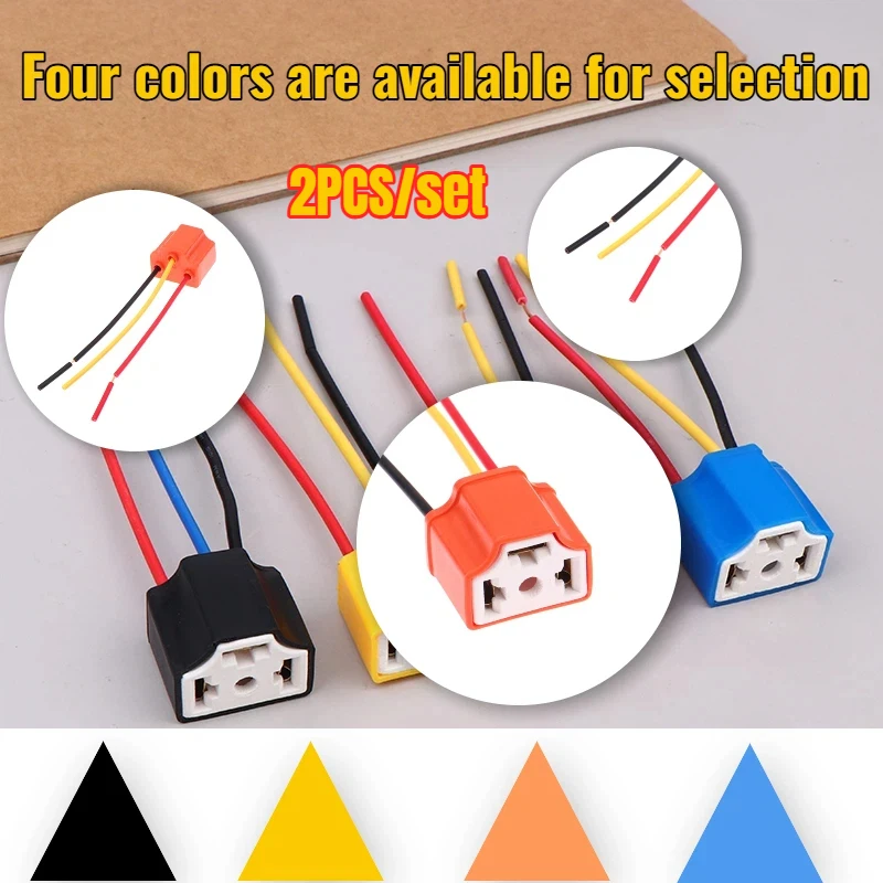 2Pcs/set Car H4 3-hole Ceramic Bulb Socket Copper Wire Wiring Bulb Plug Car Headlight Bulb Lampholder Light Beam Socket Plug