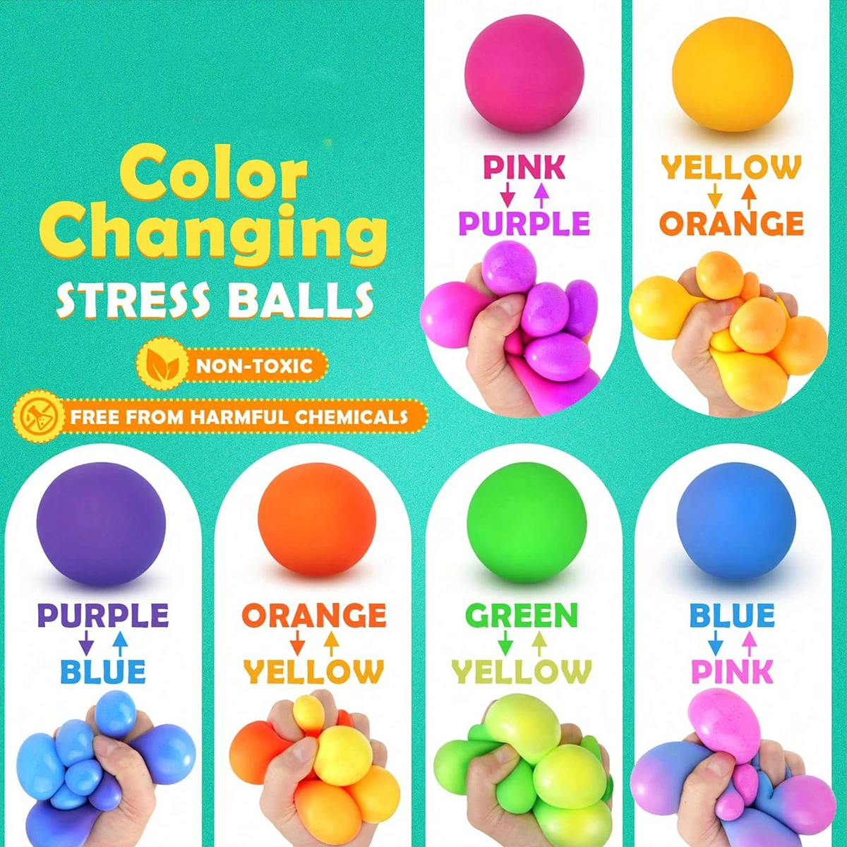 24pcs Color Changing Stress Balls - Mini Squishy Balls for Stress Relief - Sensory Fidget Toy for Autism, Easter Baskets, Classr