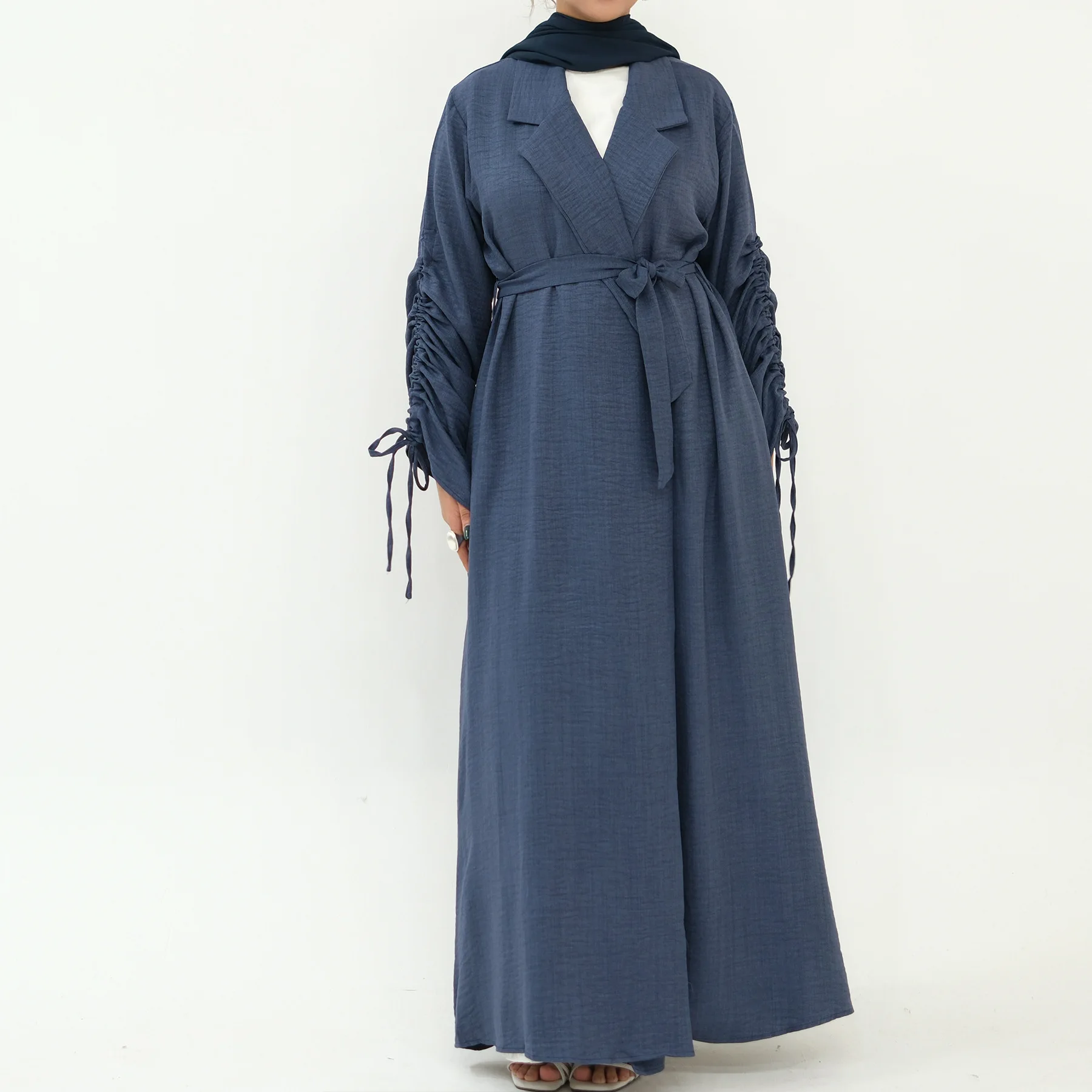 

Ramadan Cardigan Collar Drawstring Sleeve Fashion Dubai Abaya Middle East Islam Clothing Women Muslim Dress Kimono Cardigan Robe