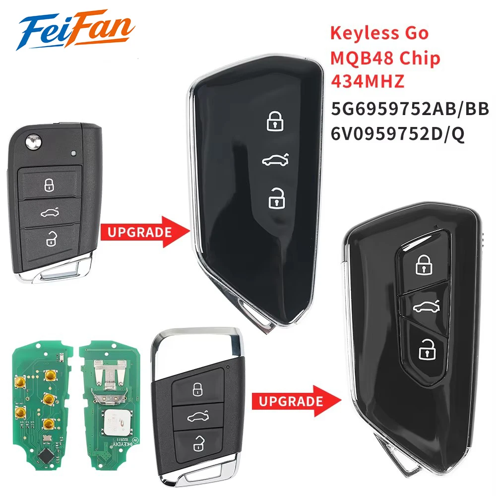 

FeiFan MQB48 Remote Smart Car Key For VW/Volkswagen Magotan B8 Superb A7 Passat Variant Keyless-Go 3Buttons ASK 433MHZ MAGOTAN