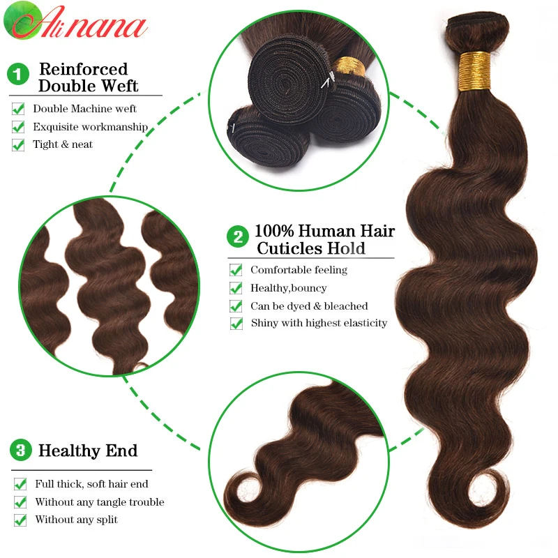 Chocolate Brown Colored Bundles With Frontal Body Wave Brazilian Human Hair Weave Bundles With  Lace Closure Hair Extensions