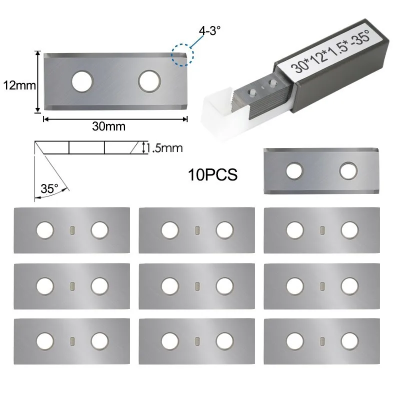 Wood Lathe Tool 30mm Carbide Insert 10pcs 30x12x1.5mm 35D 4-3 Square Insert for Surfacing Groove Helical Planer Cutter Head